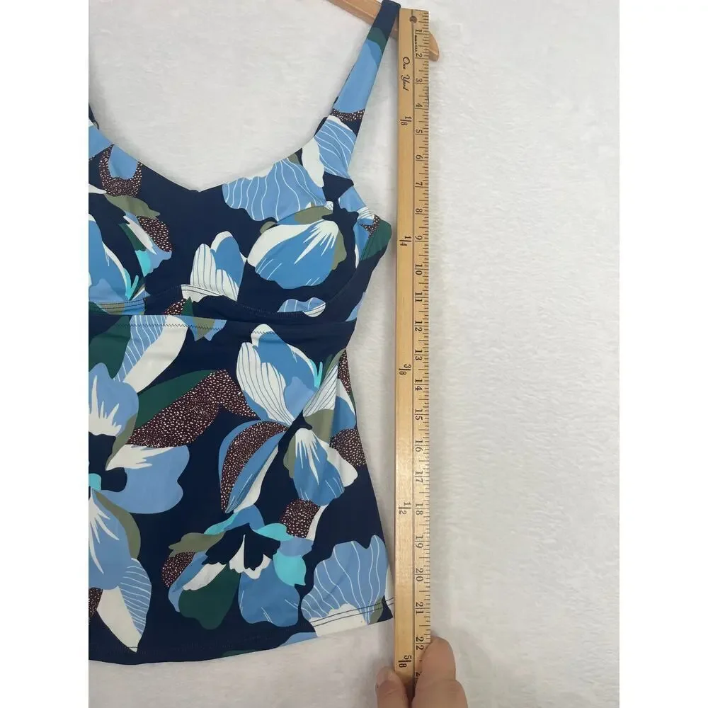 Athleta Bondi Bra Cup Tankini Top Hero Bloom Blue Floral Print sz 34B/C Swimwear